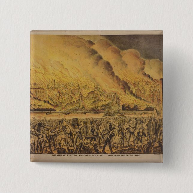 Chapa Cuadrada Vista del gran fuego de Chicago (Anverso)