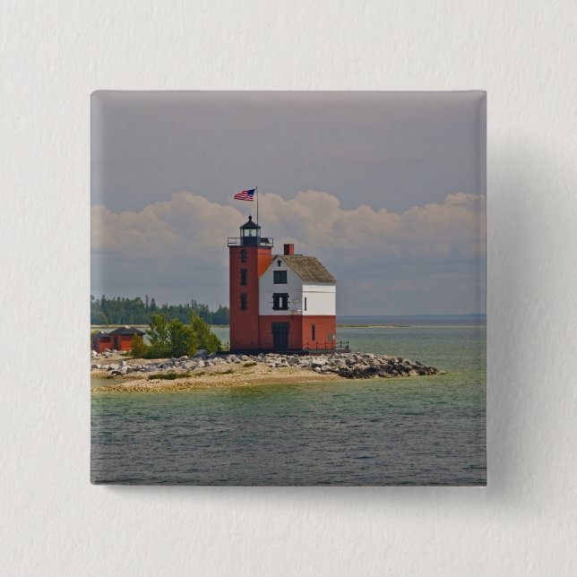 Chapa Cuadrada Vistas a la estación Round Island Light. (Anverso)