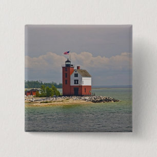 Chapa Cuadrada Vistas a la estación Round Island Light.