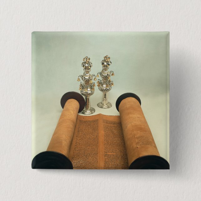 Chapa Cuadrada Voluta de Torah con los finials de plata de la (Anverso)