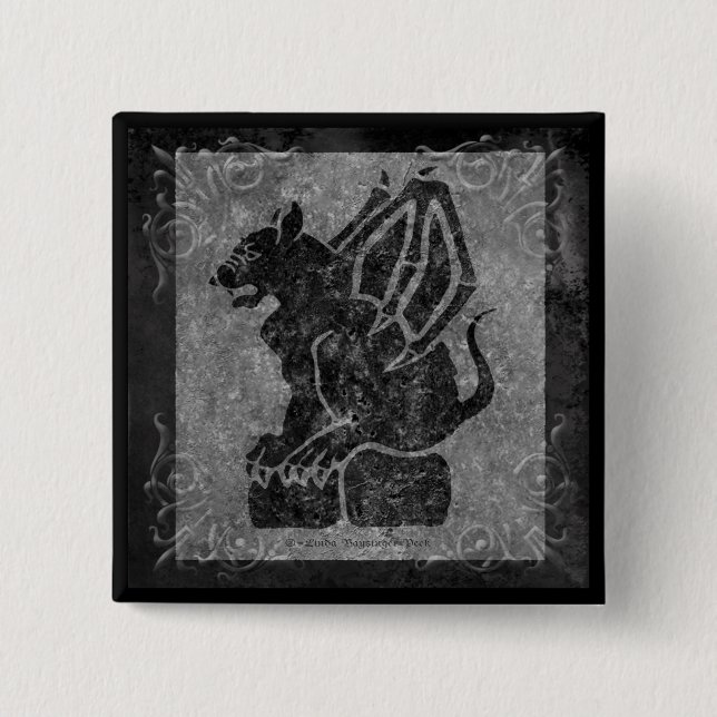 Chapa Cuadrada Volutas de piedra grises del Gargoyle (Anverso)