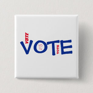 Chapa Cuadrada Vota Elección Política General Rojo Blanco Azul