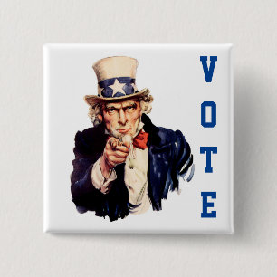 Chapa Cuadrada Votación democrática Tío Sam