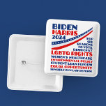 Chapa Cuadrada Votación por la plataforma electoral Biden Harris<br><div class="desc">Votar por Joe Biden y Kamala Harris para presidente y vicepresidente en las elecciones presidenciales de 2024 para apoyar la plataforma de los fiestas democráticos. Este botón político muestra una lista de seis razones: derechos LGBTQ, salud de las mujeres, política ambiental, reforma de préstamos estudiantiles, igualdad de oportunidades para minorías...</div>