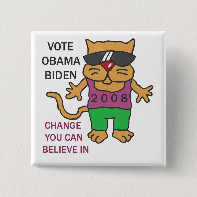 CHAPA CUADRADA VOTO FRESCO OBAMA DE LOS GATOS (Anverso)