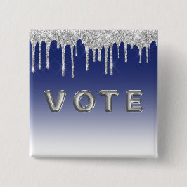 Chapa Cuadrada Voto gráfico de goteo de brillo plateado azul medi