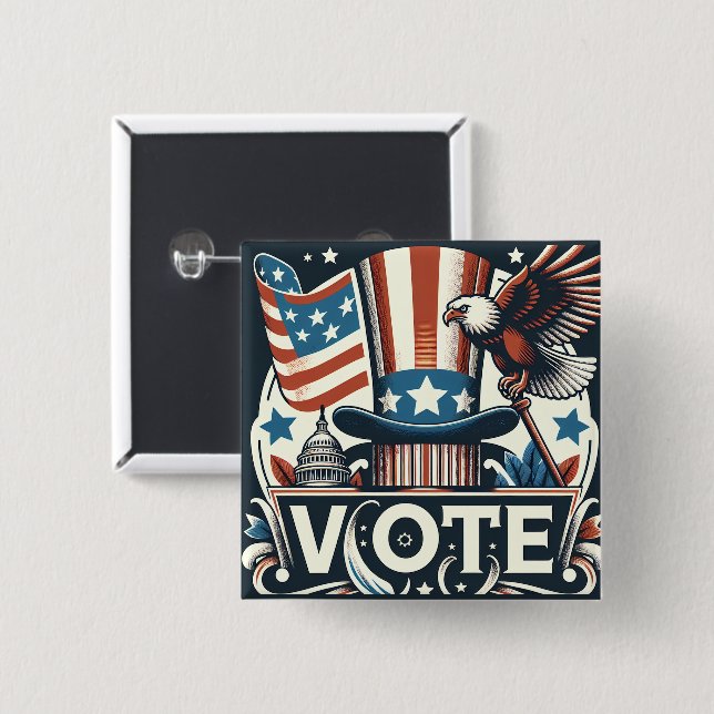 Chapa Cuadrada Voto patriótico vintage (Anverso y reverso)