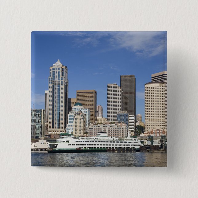 Chapa Cuadrada WA, Seattle, horizonte de Seattle con ferry (Anverso)