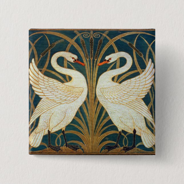 Chapa Cuadrada Walter Crane Swan, Rush E Iris Art Nouveau (Anverso)