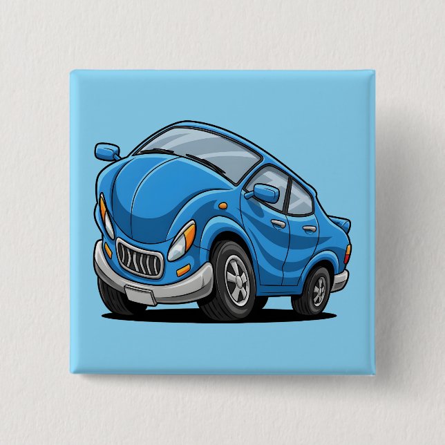 Chapa Cuadrada Warped Blue Cartoon Auto (Anverso)