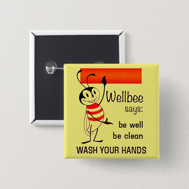 Chapa Cuadrada Wash Your Hands Button (Anverso y reverso)
