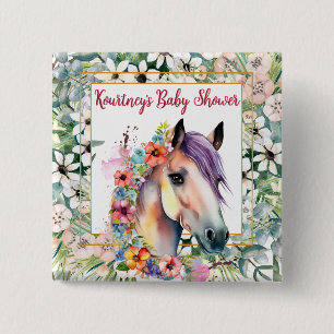 Chapa Cuadrada Watercolor Floral Horse Baby Shower