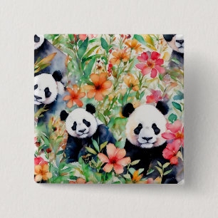 Chapa Cuadrada Watercolor Panda Bear