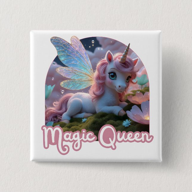 Chapa Cuadrada Weißes Einhorn mit Flügeln - Magic Queen (Anverso)