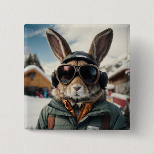 Chapa Cuadrada Whimsical Snowboarding Bunny