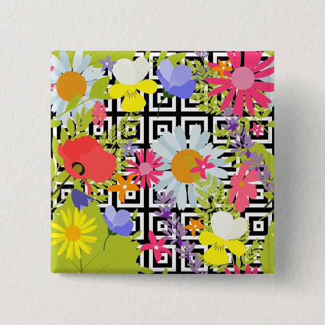 Chapa Cuadrada Wildflower Floral Garden on Geometric Pattern (Anverso)