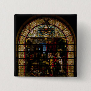 Chapa Cuadrada William Caxton que muestra su primer libro impreso