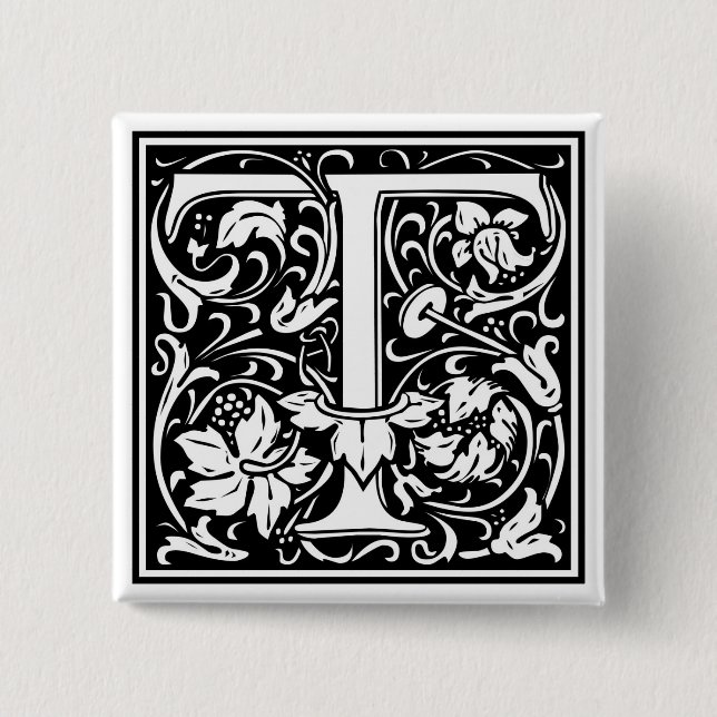 Chapa Cuadrada William Morris Alphabet "T" (Anverso)