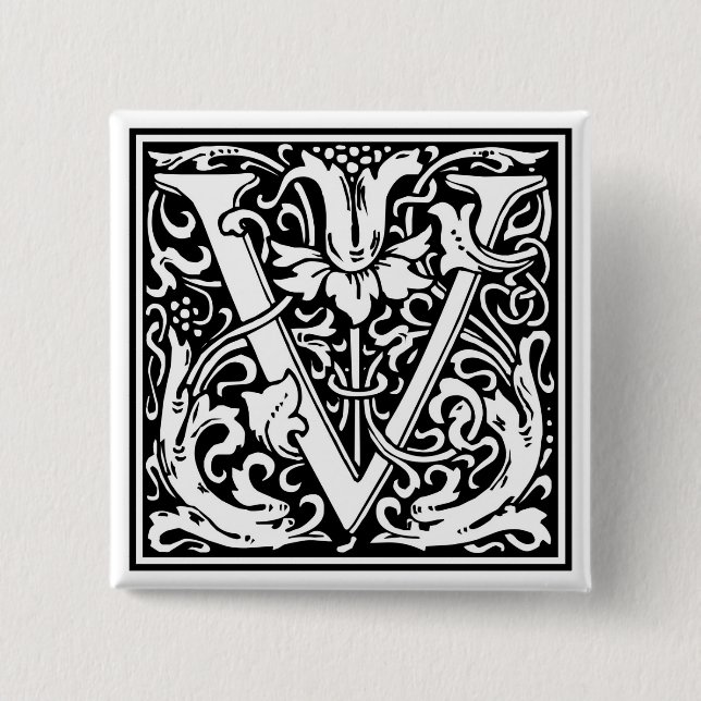 Chapa Cuadrada William Morris Alphabet "V" (Anverso)