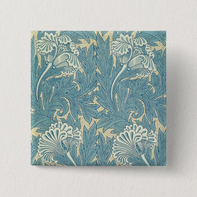 Chapa Cuadrada William Morris Classic Tulip Blue Floral (Anverso)