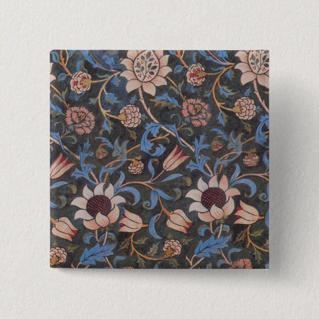 Chapa Cuadrada William Morris Evenlode Arte Textil Floral (Anverso)