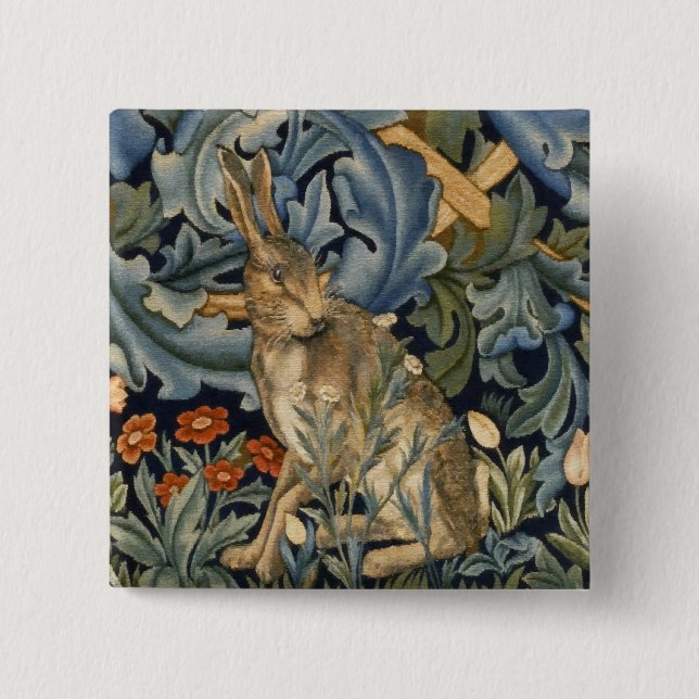 Chapa Cuadrada William Morris Forest Rabbit Floral Art Nouveau (Anverso)
