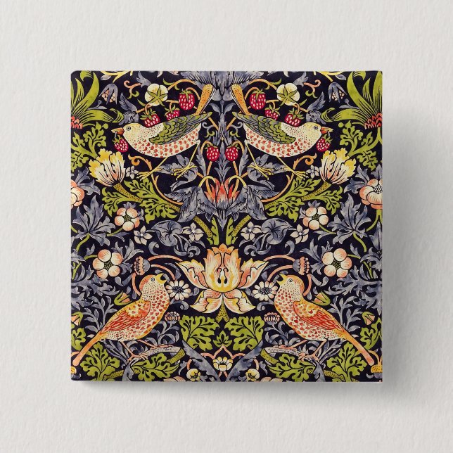 Chapa Cuadrada William Morris Strawberry Thief Floral Art Nouveau (Anverso)