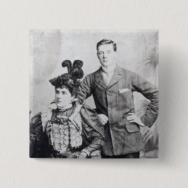 Chapa Cuadrada Winston Churchill con el suyo madre 2 (Anverso)