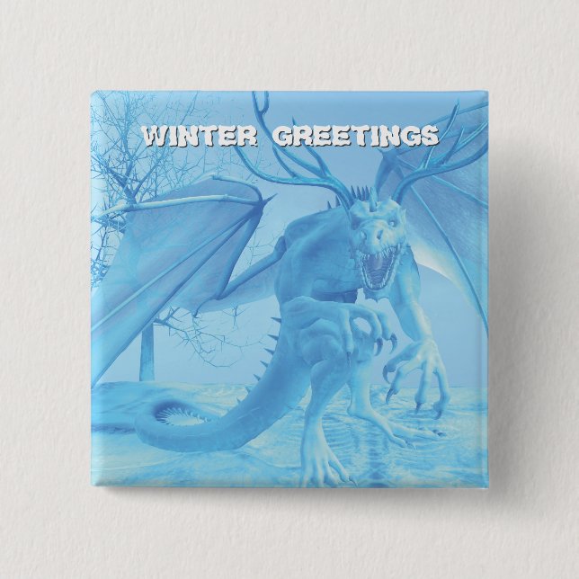 Chapa Cuadrada Winter Greetings. Ice dragon with antlers (Anverso)