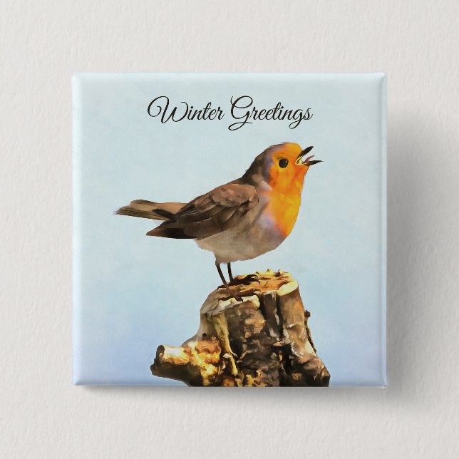 Chapa Cuadrada Winter Greetings. Robin singing  (Anverso)