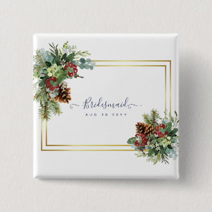 Chapa Cuadrada Winter Red Berries Pine Cones Wedding