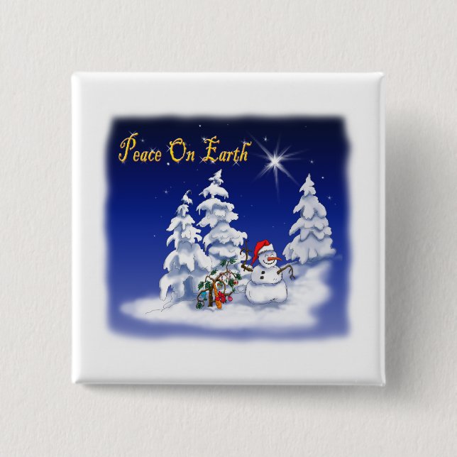 Chapa Cuadrada Winter Snow Man Peace on Earth (Anverso)