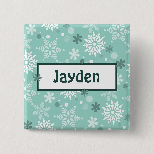 Chapa Cuadrada Winter Turquoise-Blue Birthday Party Name (Anverso)