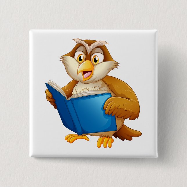 Chapa Cuadrada Wise Owl Reading Book (Anverso)