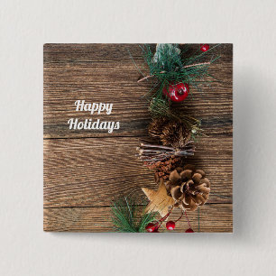 Chapa Cuadrada wooden background with pine cones     
