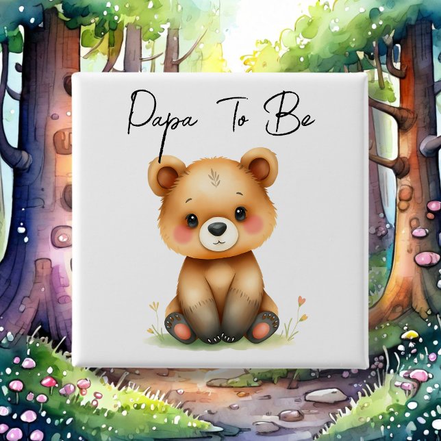 Chapa Cuadrada Woodland Bear Papa Para Ser Baby Shower (Subido por el creador)