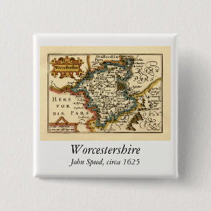 Chapa Cuadrada Worcestershire County Inglaterra Mapa anticuario a