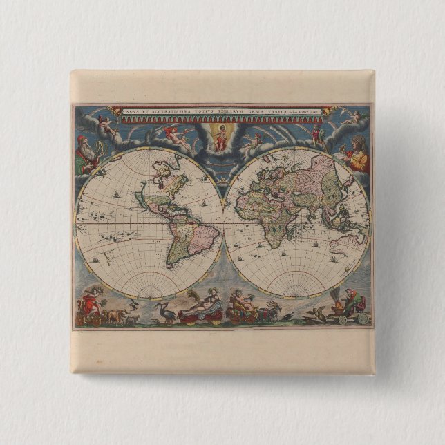 Chapa Cuadrada World Map Globe Travel Antiguo (Anverso)
