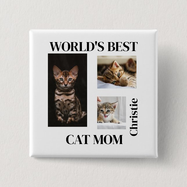 Chapa Cuadrada World's Best Cat Mom Custom Name Gift (Anverso)