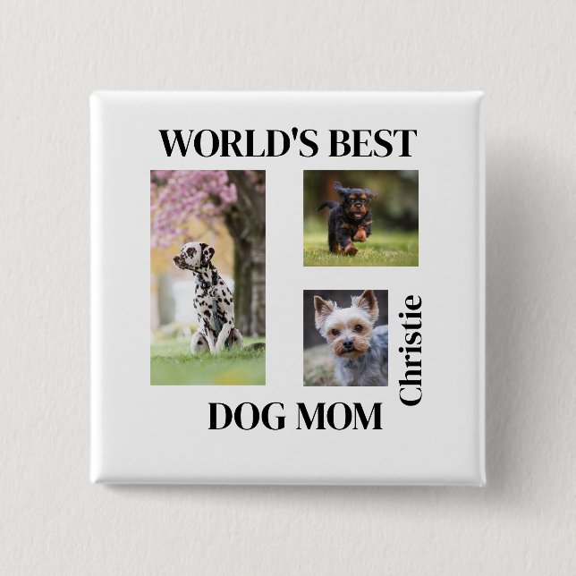 Chapa Cuadrada World's Best Dog Mom Custom Name Gift (Anverso)