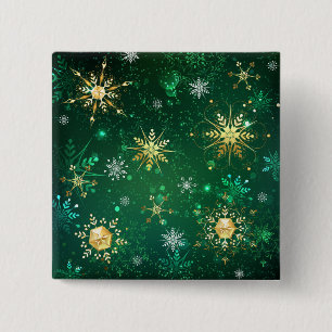 Chapa Cuadrada Xmas copos de nieve dorados sobre fondo verde
