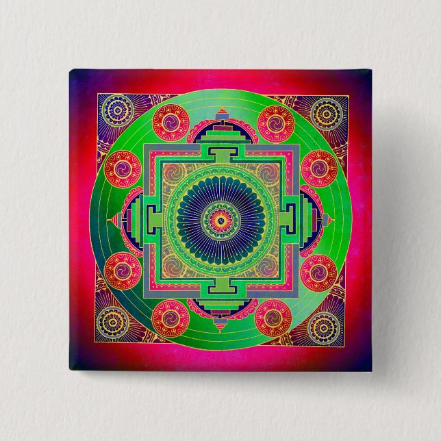 Chapa Cuadrada YANTRA - la gran rueda - rosa verde (Anverso)