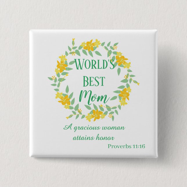 Chapa Cuadrada Yellow and Green Mom Floral Wreath (Anverso)