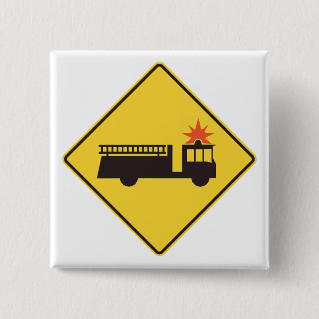 Chapa Cuadrada Yellow Fire Truck Warning Sign (Anverso)