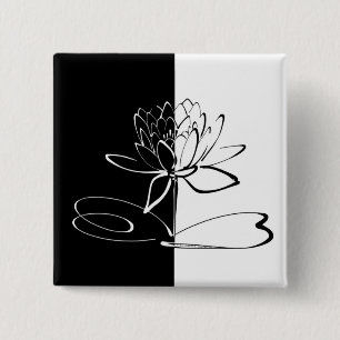 Chapa Cuadrada Yin Yang Black White Lotus Blossom