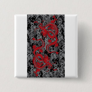 Chapa Cuadrada Ying Yang Dragon en rojo - Año Nuevo chino