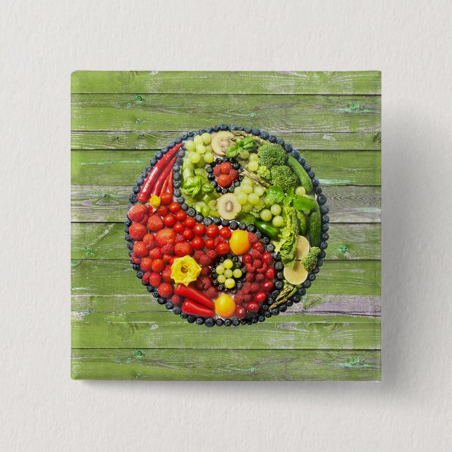 Chapa Cuadrada YinYang - Armonía vegana Muro de Madera Verde (Anverso)