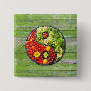 Chapa Cuadrada YinYang - Armonía vegana Muro de Madera Verde