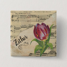 Chapa Cuadrada Zither Elegant Tulip Vintage Sheet Music