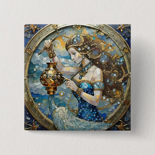 Chapa Cuadrada Zodiac - Aquarius El Aguador (Anverso)